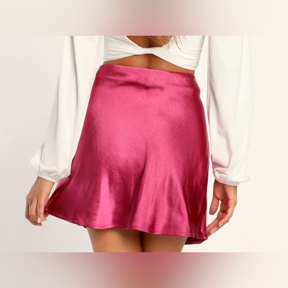 Lulus Flirty Days Magenta Satin Mini Skirt - Picture 2 of 4